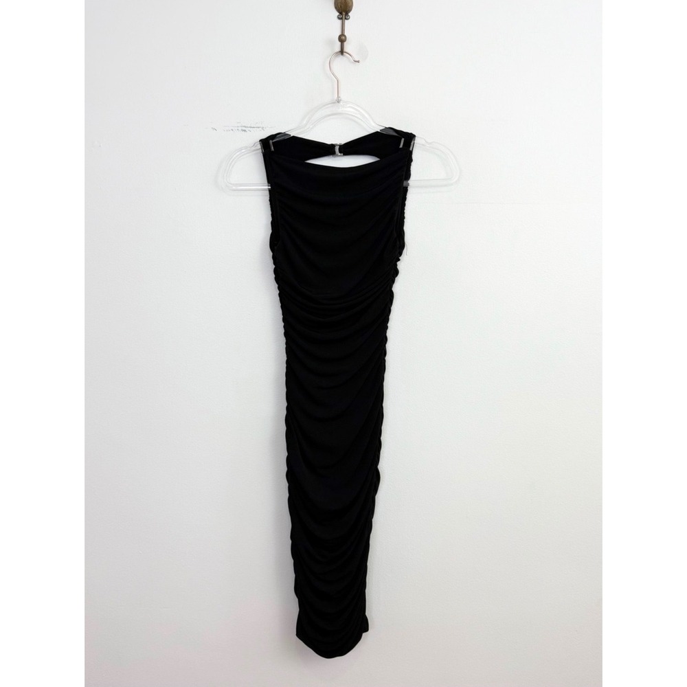 Cache Vintage Y2K Black Ruched Open Back Bodycon Midi Dress Size 2